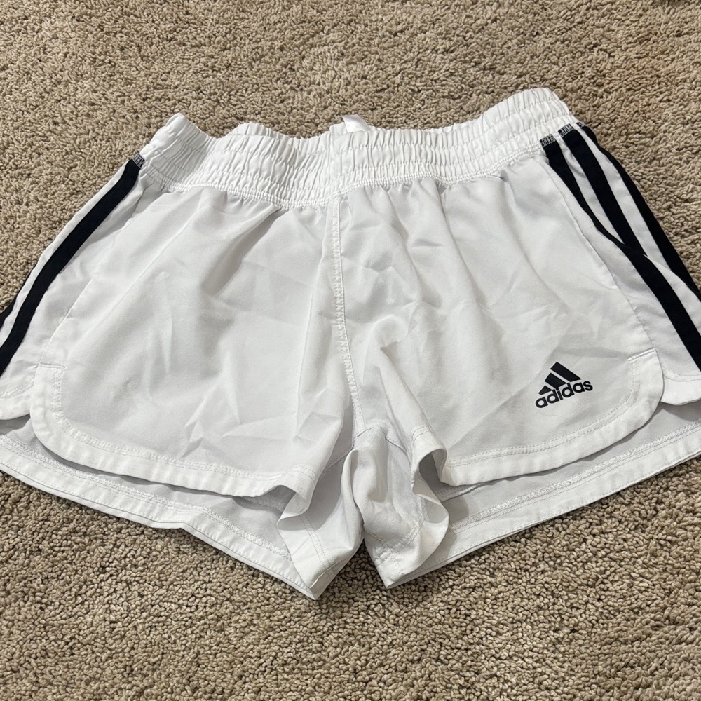 Adidas White Shorts with Black Stripes